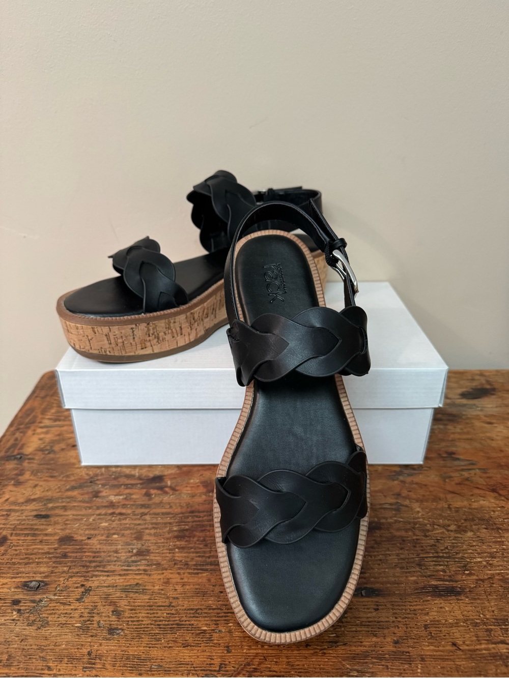 NIB Nordstrom Rack Black Braided Platform Sandals, Size 9